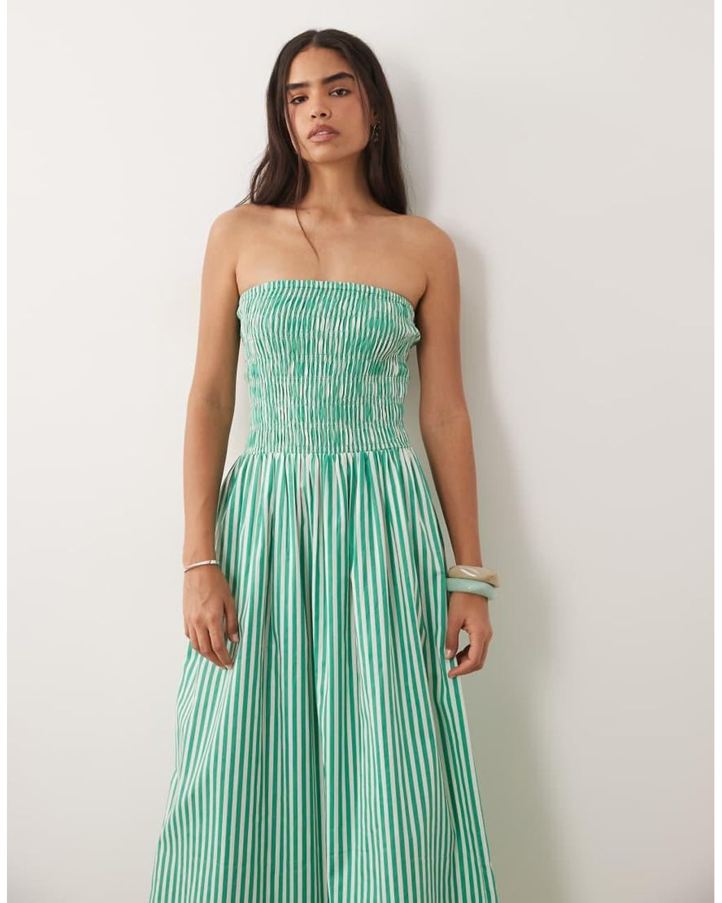 New Look Green Shirred Bandeau Midi Dress