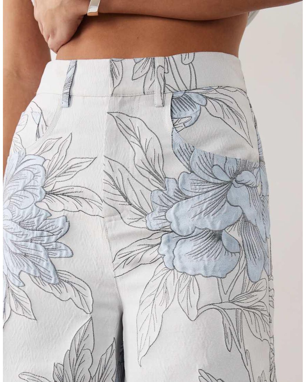 ASOS White Jacquard Barrel Pants