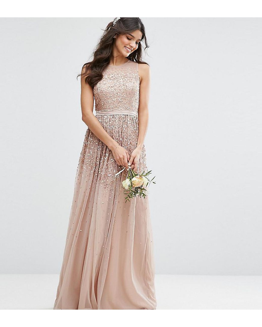 Amelia Rose Mesh Maxi Dress With Sequin Embellished Placement in Brown |  Lyst
