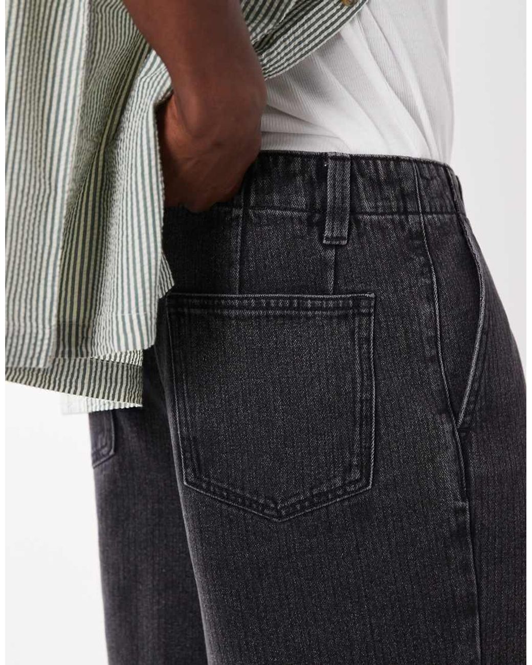 ASOS Black Loose Denim Stripe Jorts for men