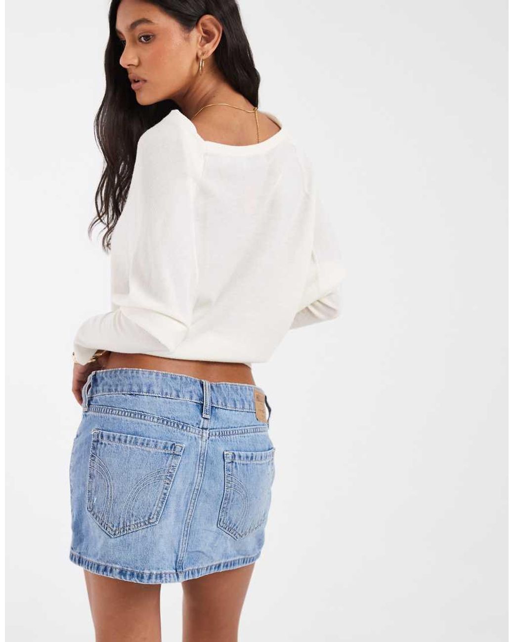 Hollister White Low Rise Denim Mini Skort