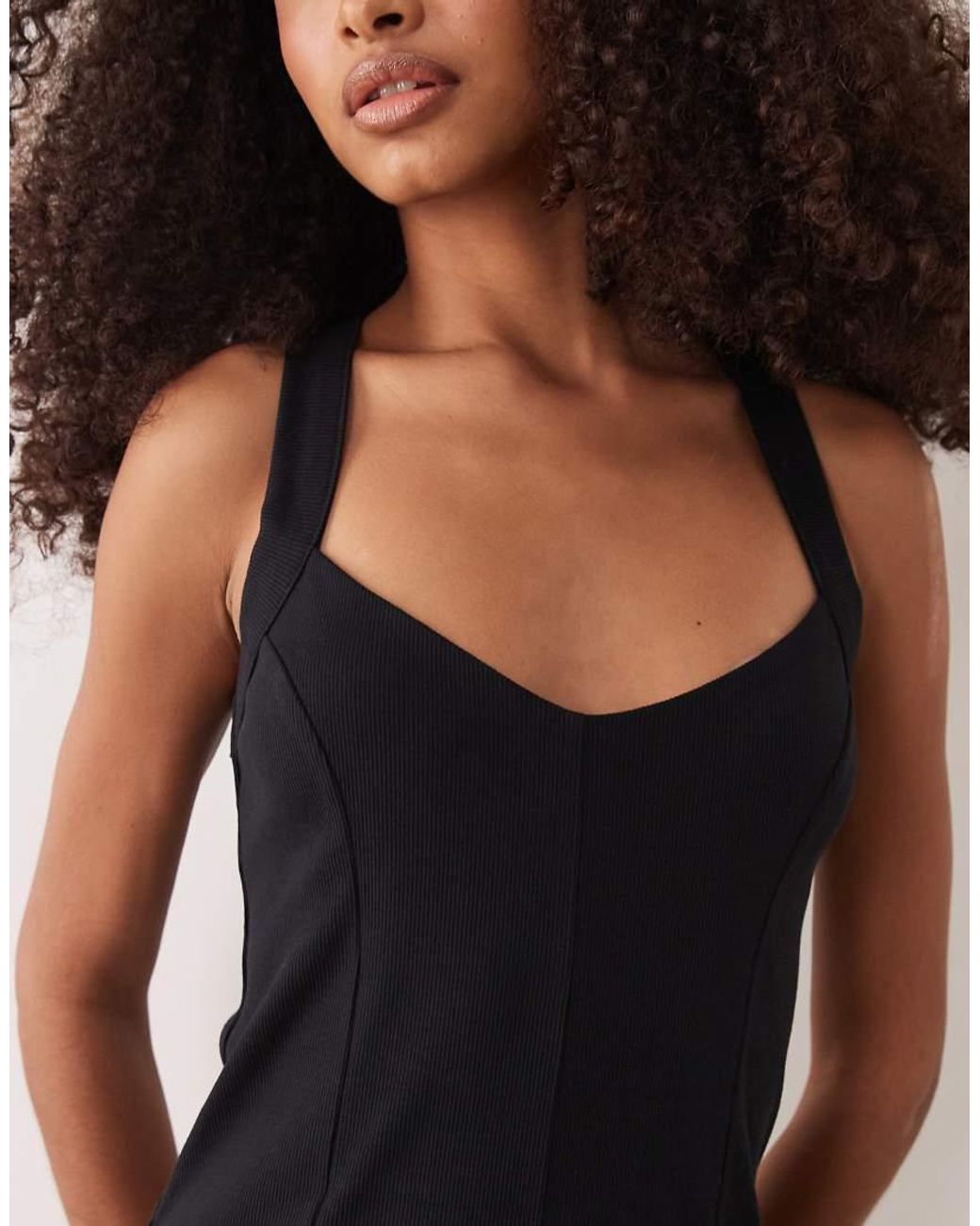 ASOS Black Rib Seam Detail Halter Mini Dress