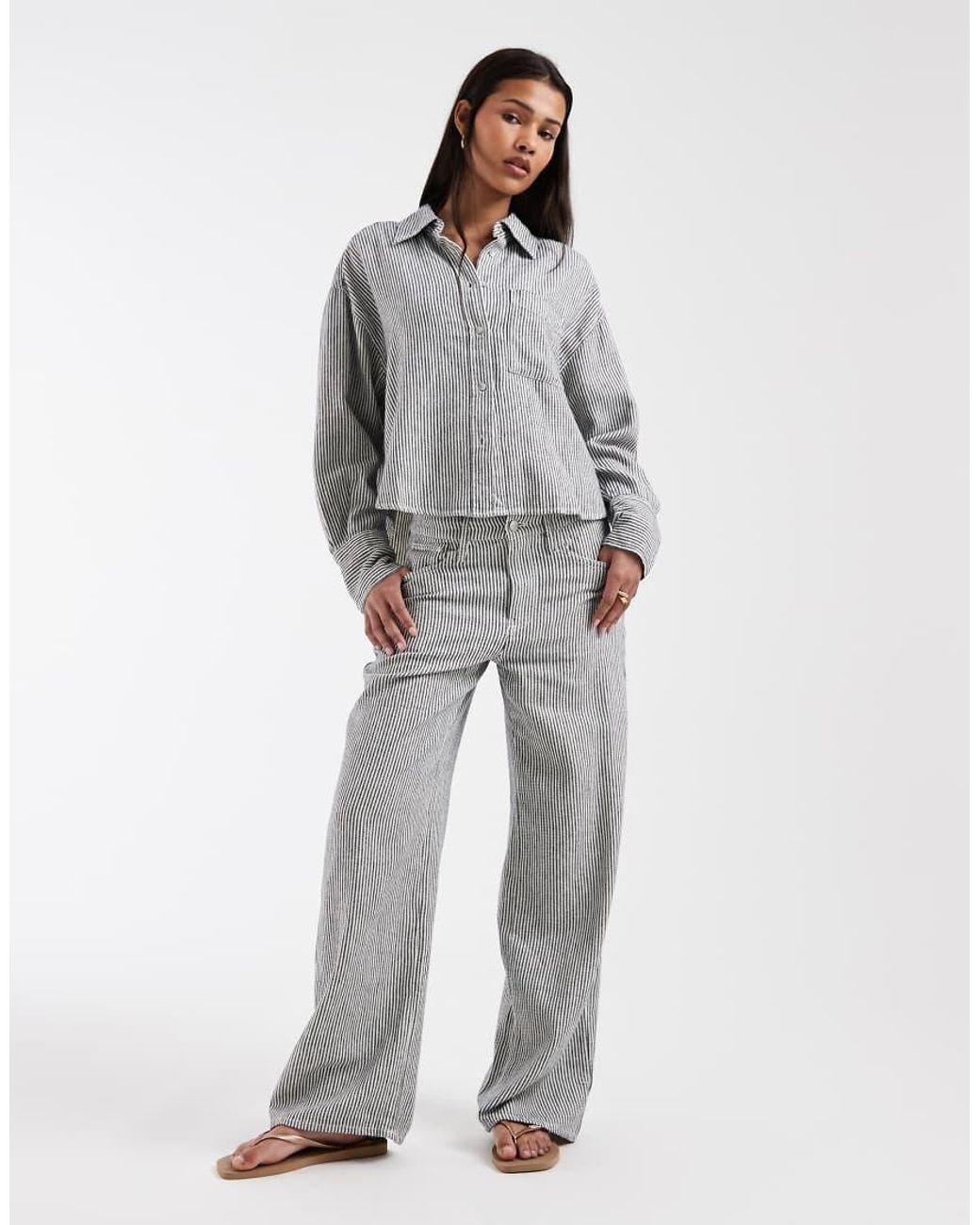 Gap Gray Co-Ord Striped Linen Mix Shirt