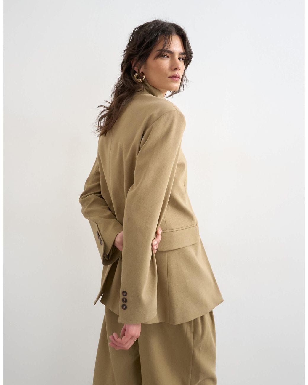 TOPSHOP Natural Funnel Neck Blazer