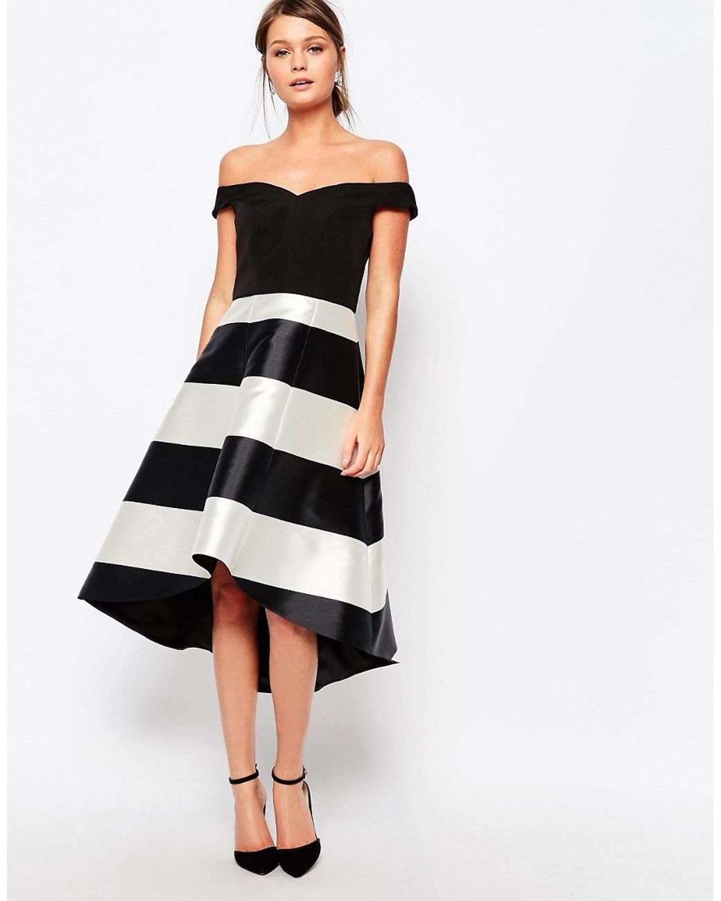 Black and white striped high low dress deals
