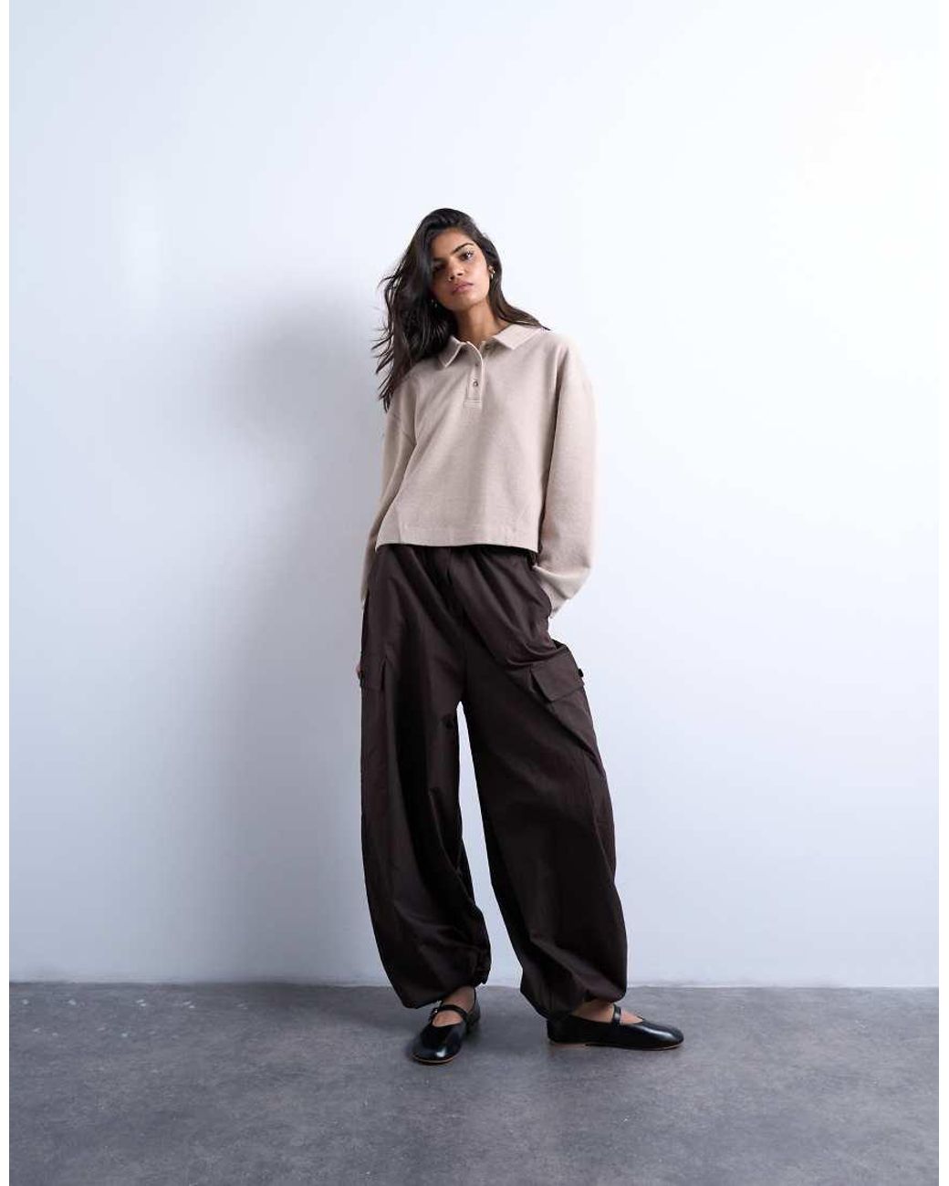 TOPSHOP Gray Boxy Long Sleeve Polo