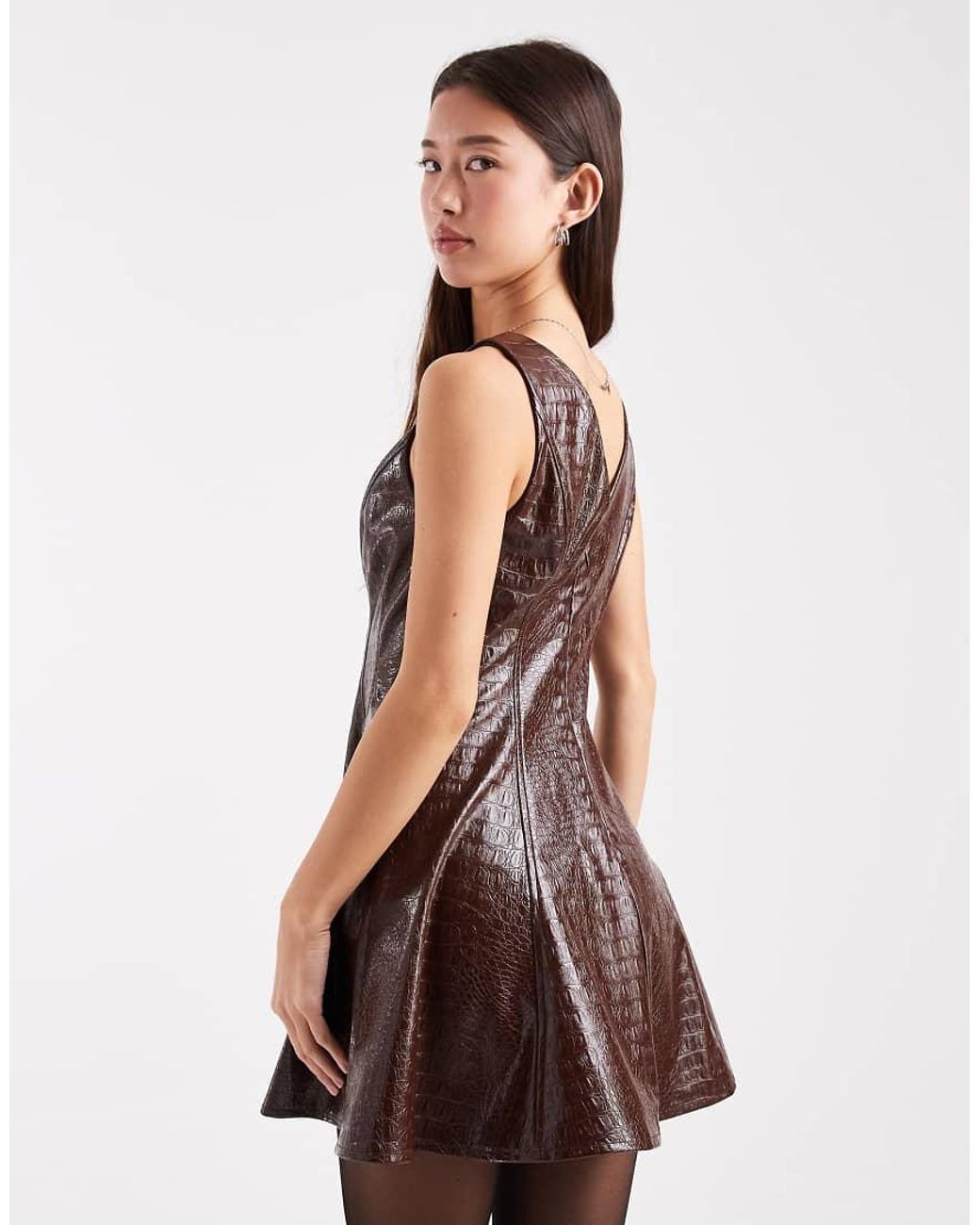 Miss Selfridge Brown Faux Leather Croc Mini Dress