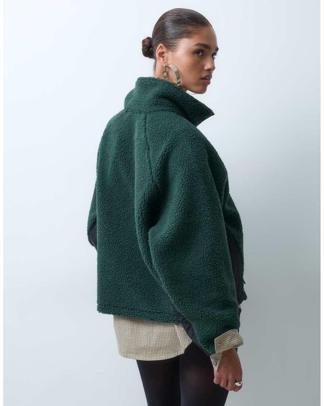 ASOS Green Borg Fleece With Nylon Zip Through