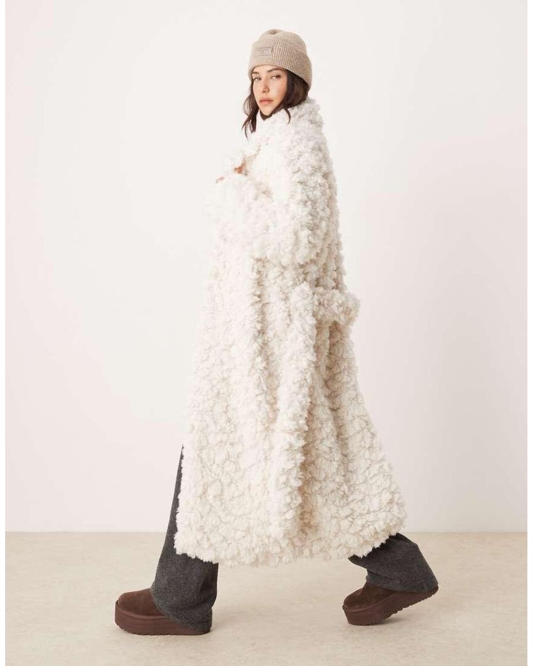 Glamorous Natural Cream Cloud Faux Fur Coat With Robe Tie