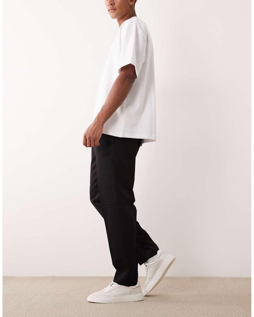 ASOS Black Tailored Pull On Tapered Trousers for men