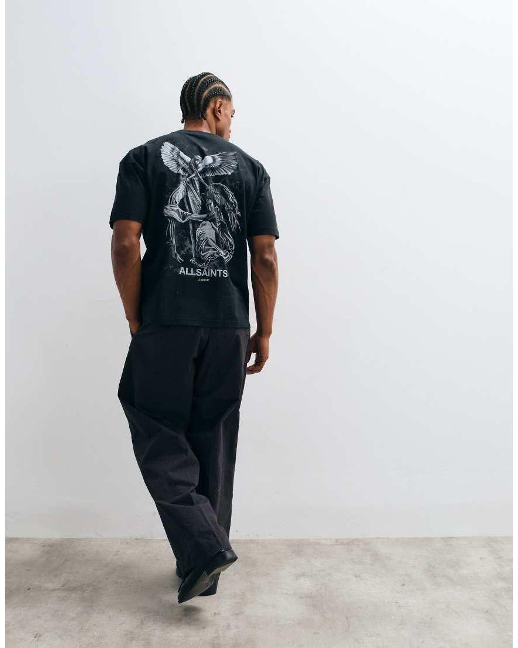 AllSaints Blue Seraph Short Sleeve Graphic Logo T-shirt With Back Print for men