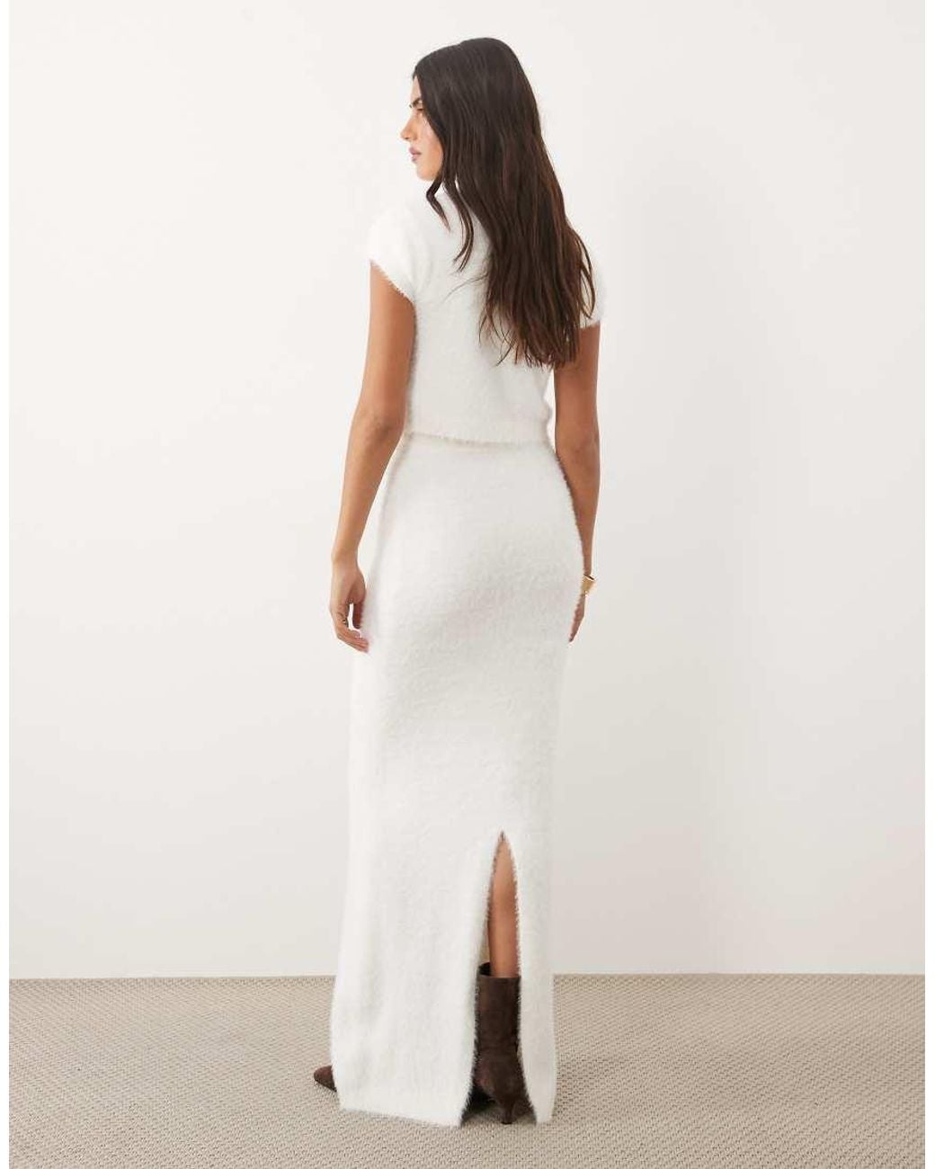Aria Cove White Fluffy Knit Maxi Skirt