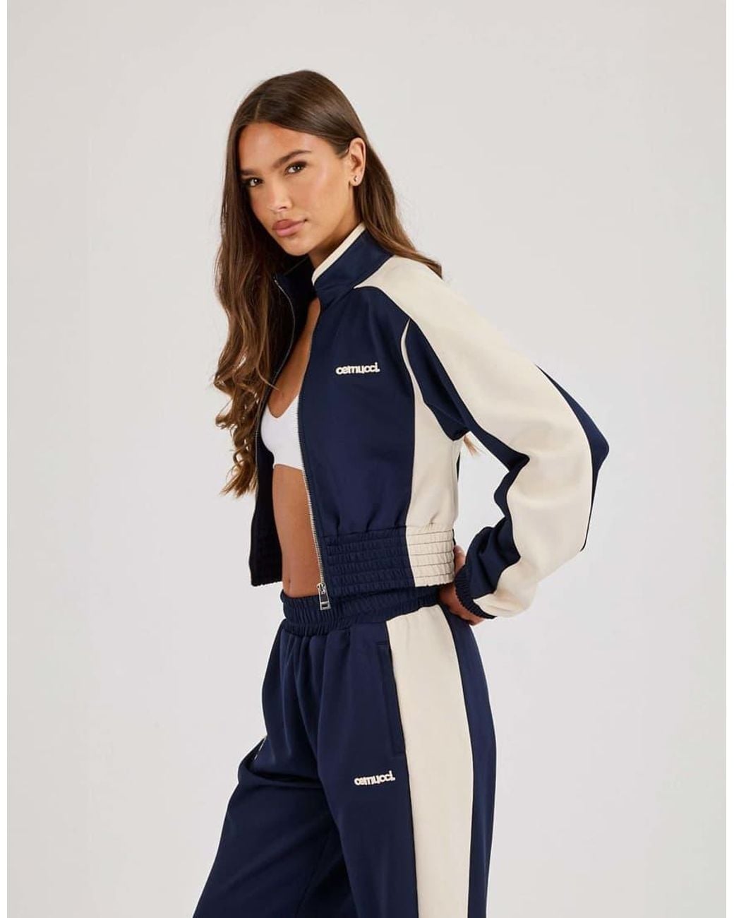 CERNUCCI Blue Poly Fitted Cut & Sew Track Jacket