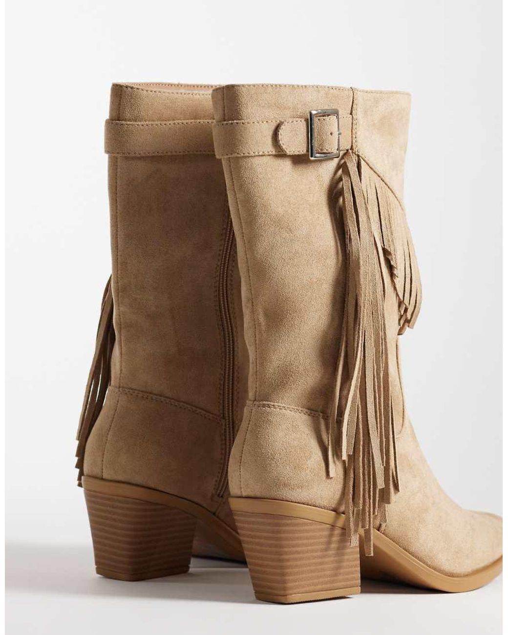 SEQWL Brown Cowboy Knee Boots With Buckle Trim And Fringe