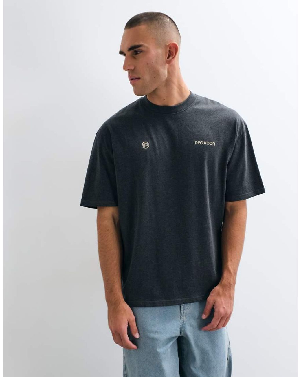 PEGADOR Blue Pitigliano Oversized Short Sleeve T-shirt With Back Print Logo for men