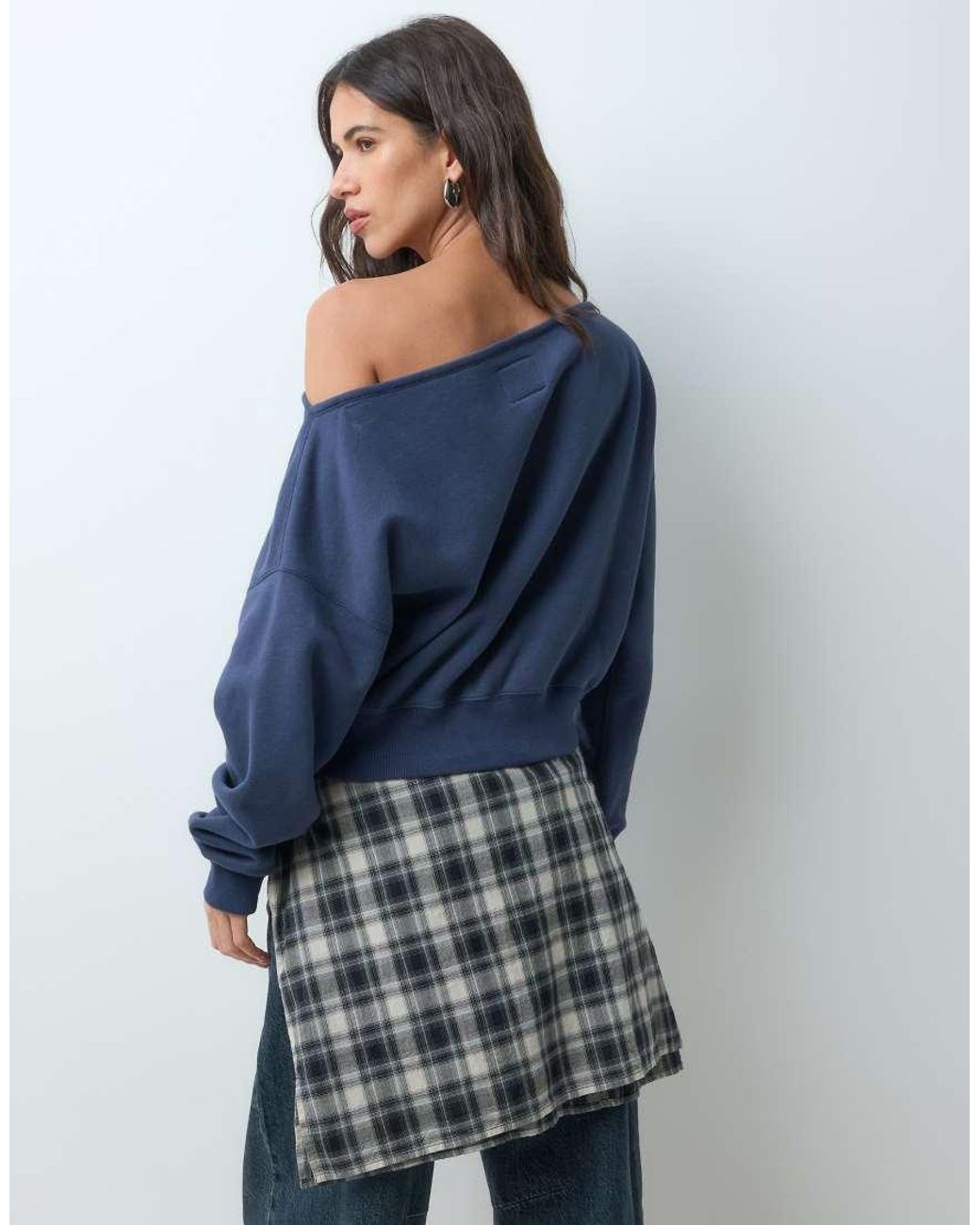 Abercrombie & Fitch Blue Front Logo Off Shoulder Sweatshirt