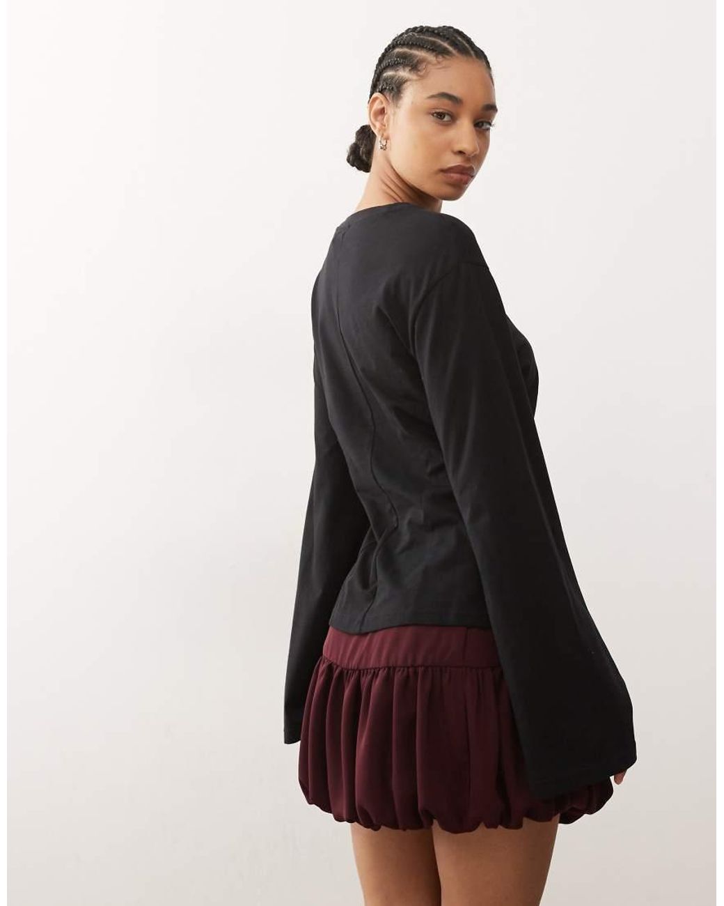 Monki Black Cinched Waist Structured Jersey Top