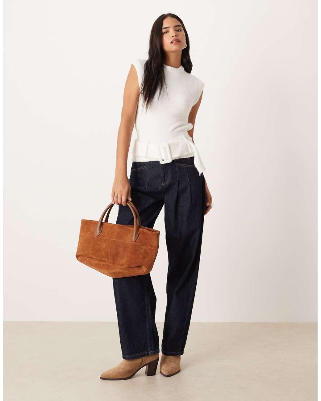 ASOS White Knitted Belted Top With Wool