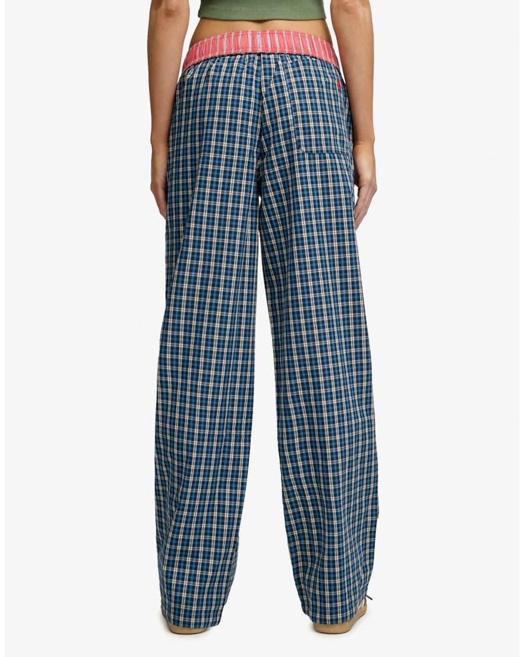 Superdry Blue Mini Check Cotton Trousers