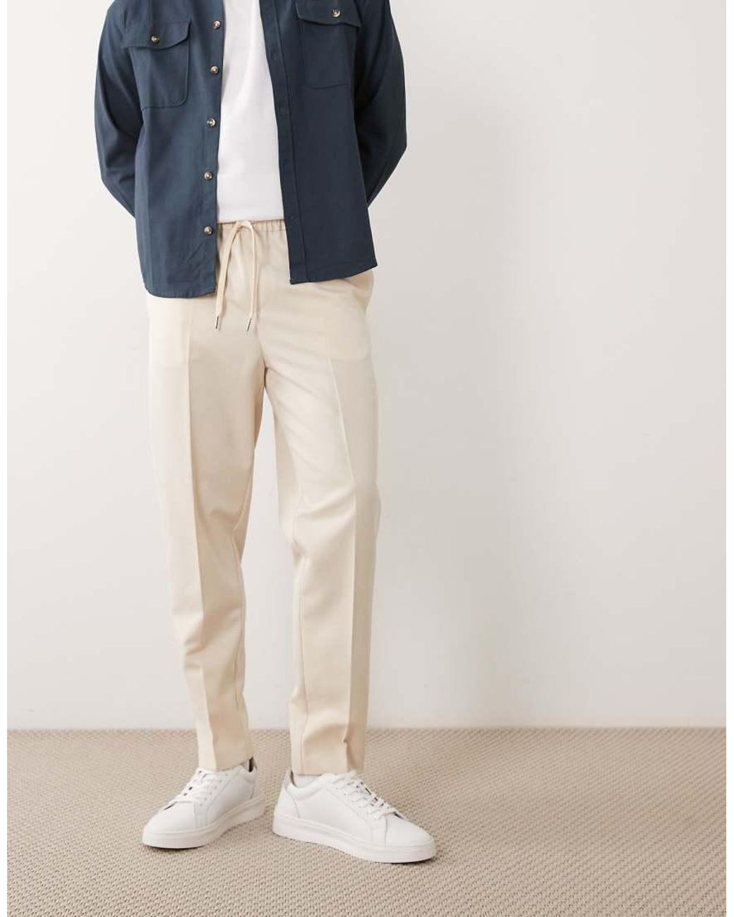 ASOS Blue Tailored Pull On Tapered Trousers for men