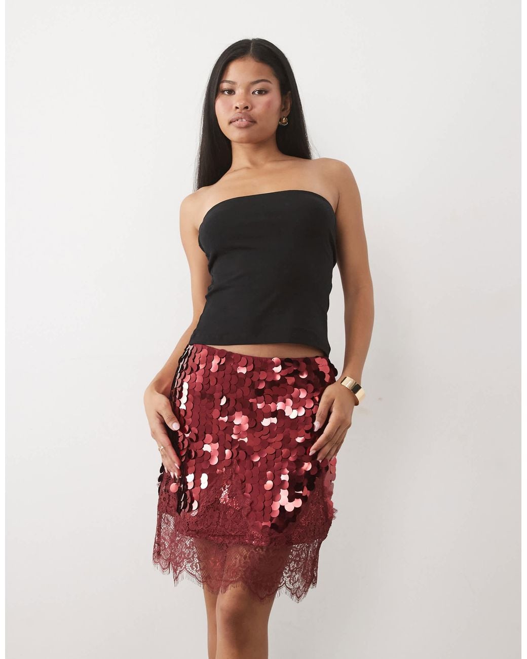 Never Fully Dressed Red Petite Sequin Mini Skirt