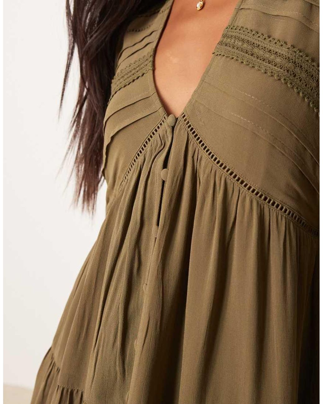 Nobody's Child Petite Brown Marley Boho V-Neck Mini Dress