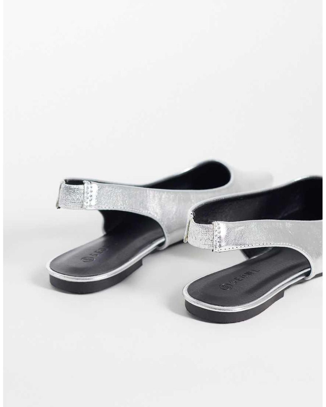 SEQWL Wide Fit White Scar Sling Back Pointed Ballet Flats