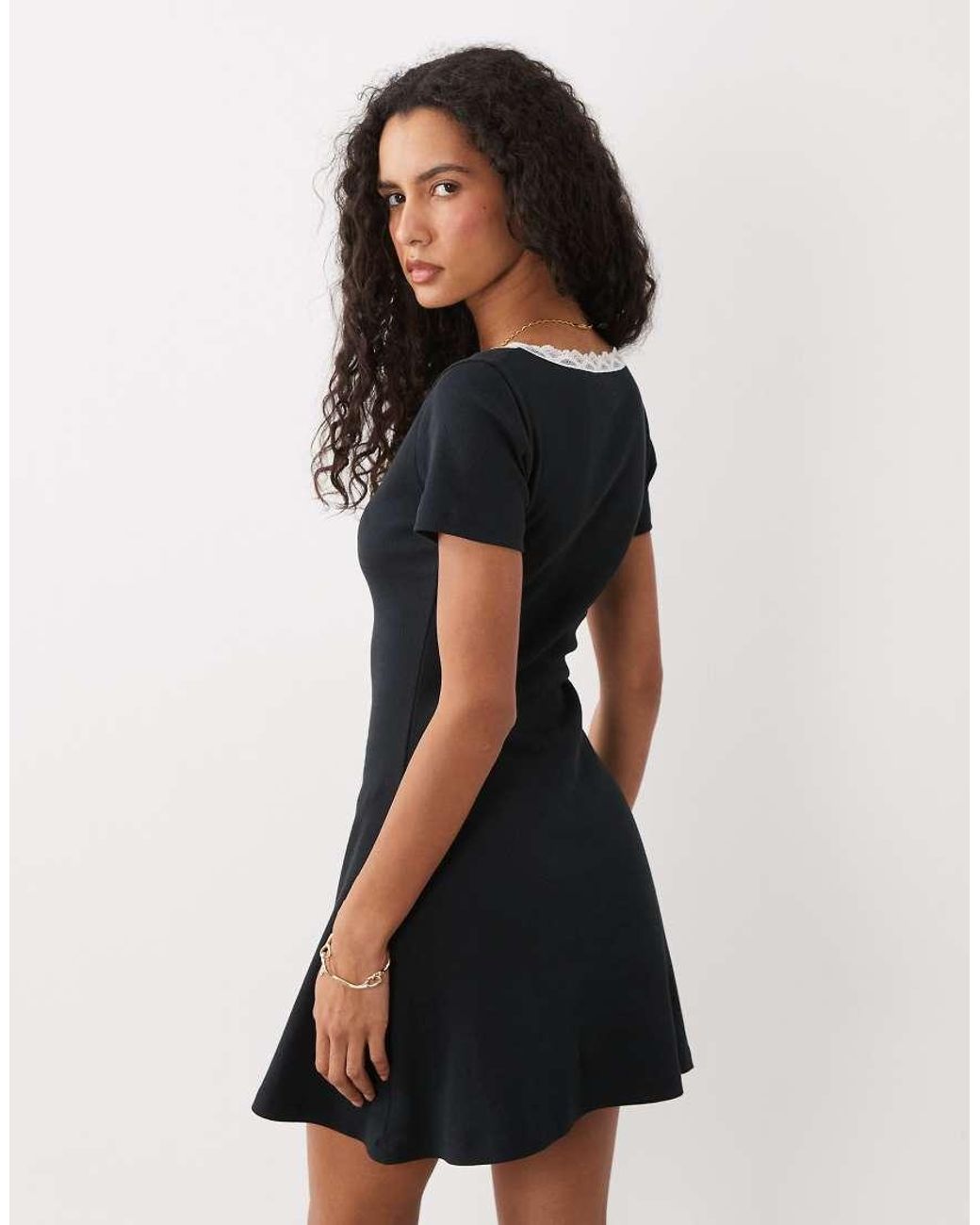 Miss Selfridge Black V-neck Short Sleeve Mini Dress With Bow
