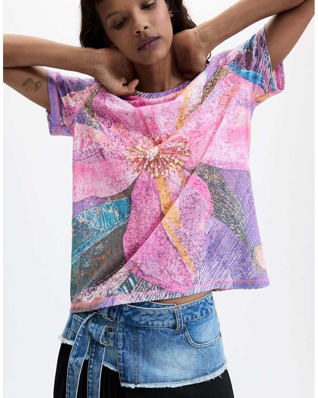 Desigual White Floral Printed T-Shirt