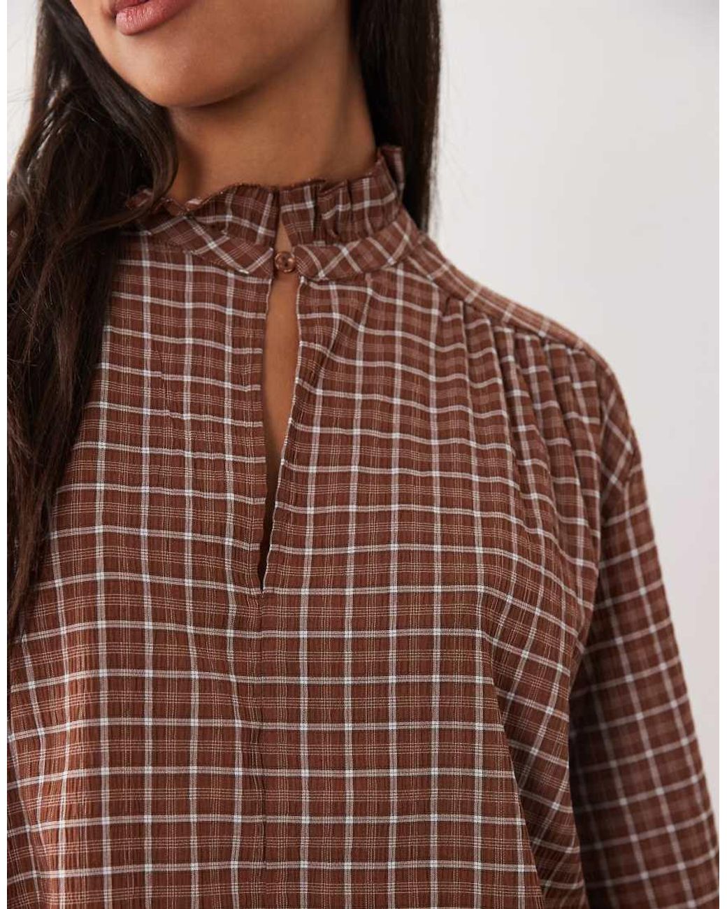 Mango Brown High Neck Long Sleeve Top