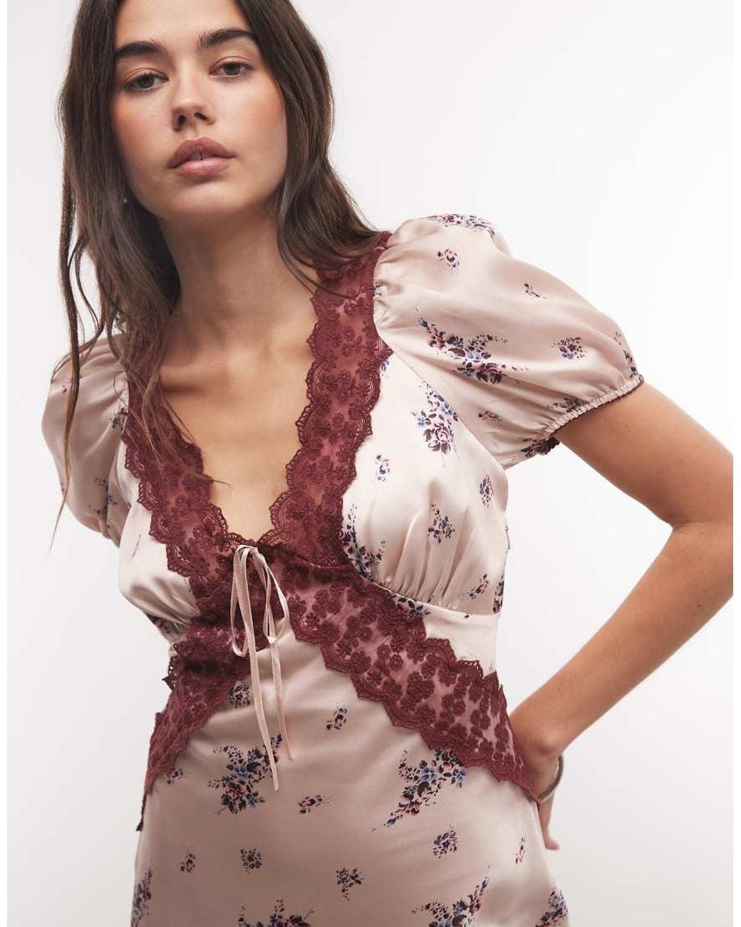Reclaimed Vintage Pink Printed Satin Tea Dress