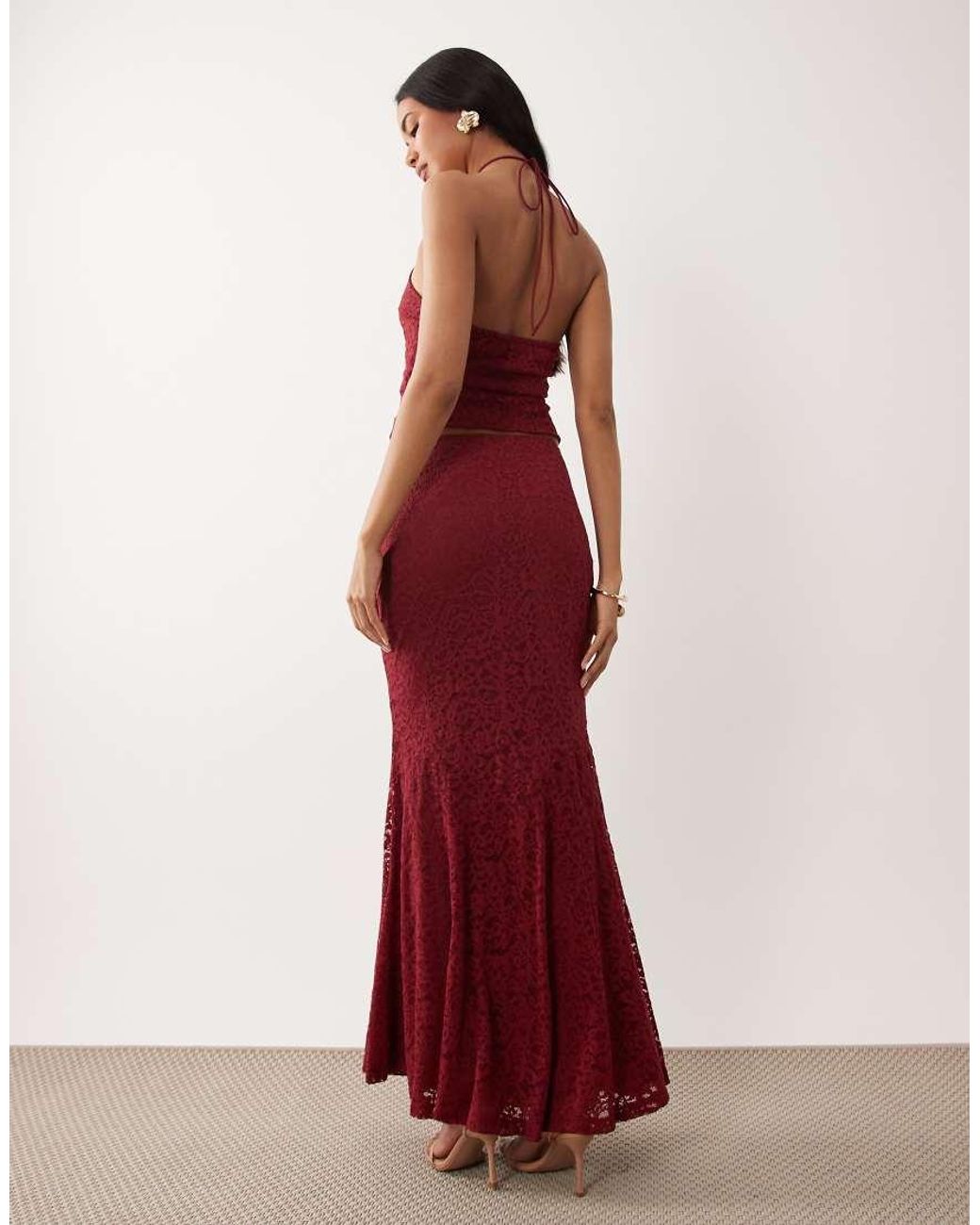 ASOS Red Co-Ord Lace Fishtail Maxi Skirt
