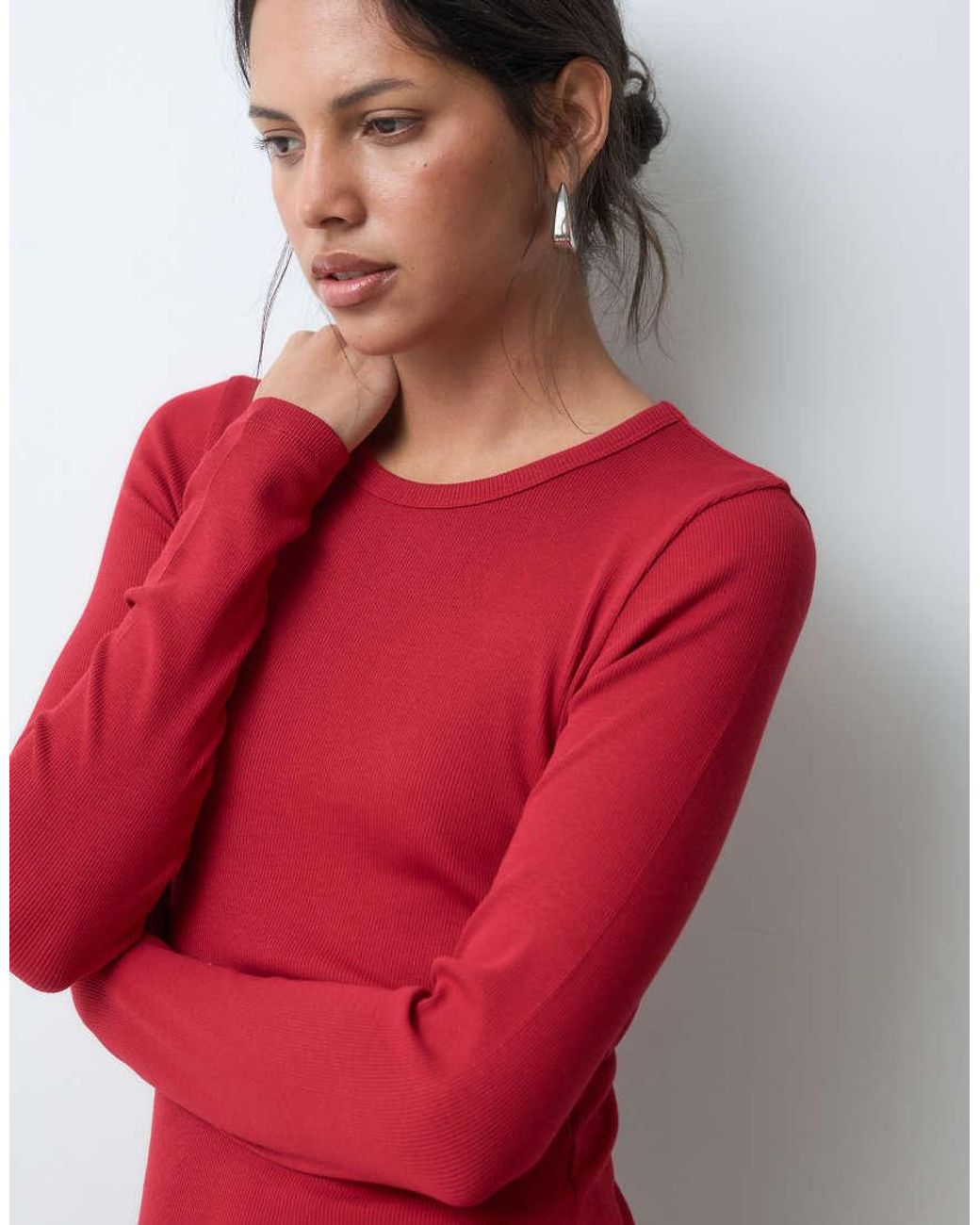 JJXX Red Long Sleeve Rib Tee
