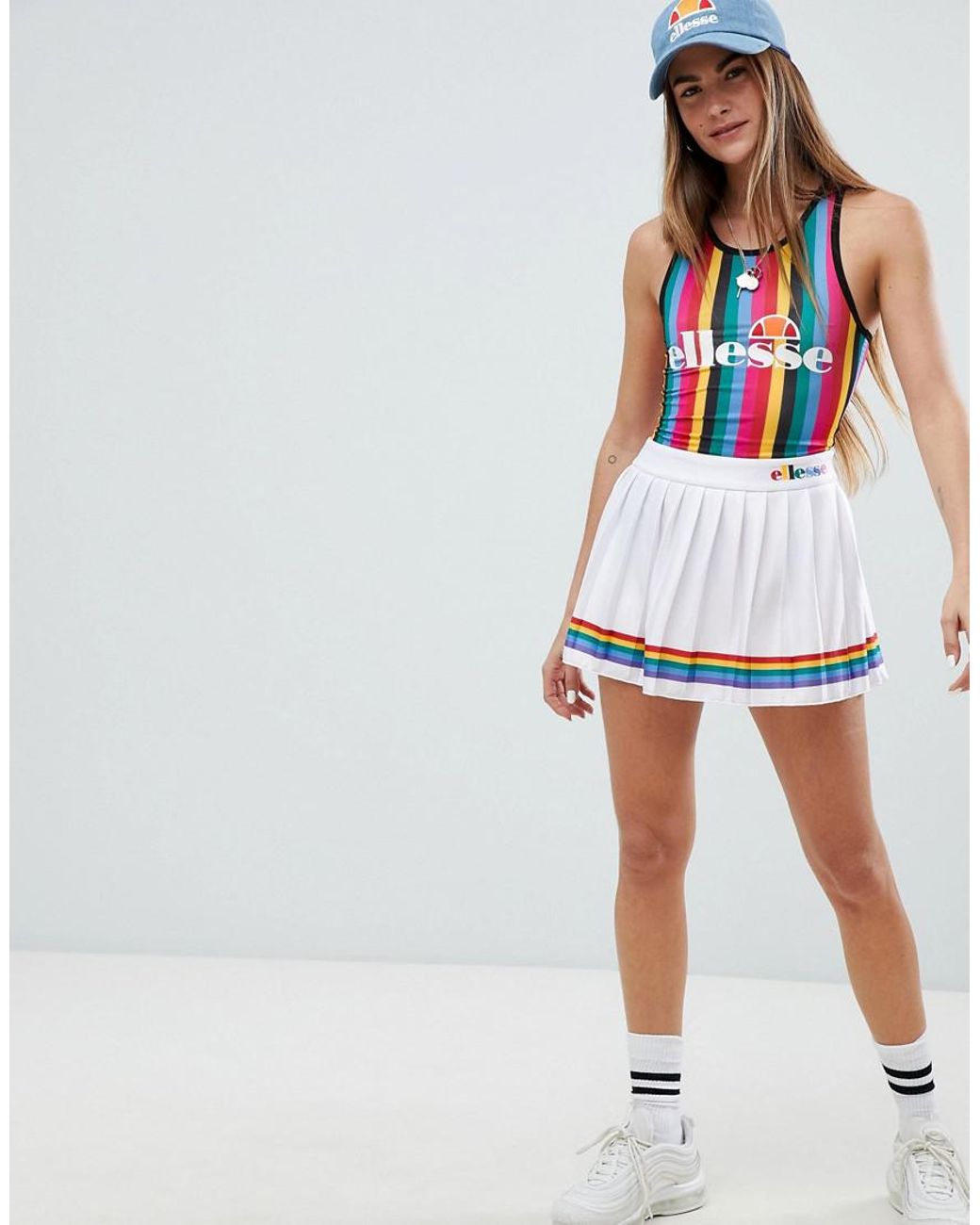 Omgekeerd Arena Blokkeren Ellesse Tennis Skirt With Rainbow Pleats in White | Lyst Canada