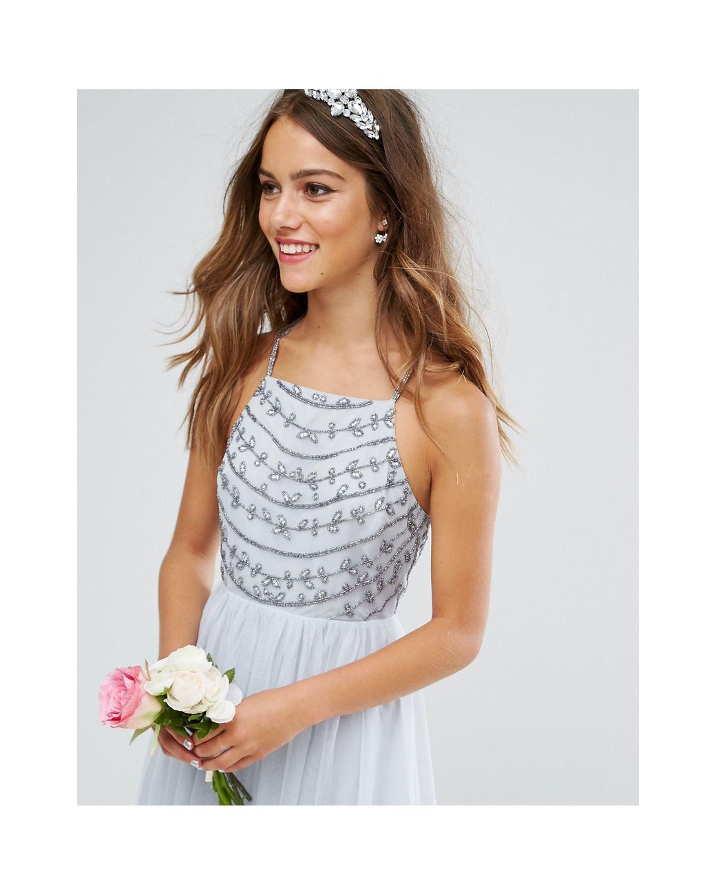 asos design beaded backless midi dress