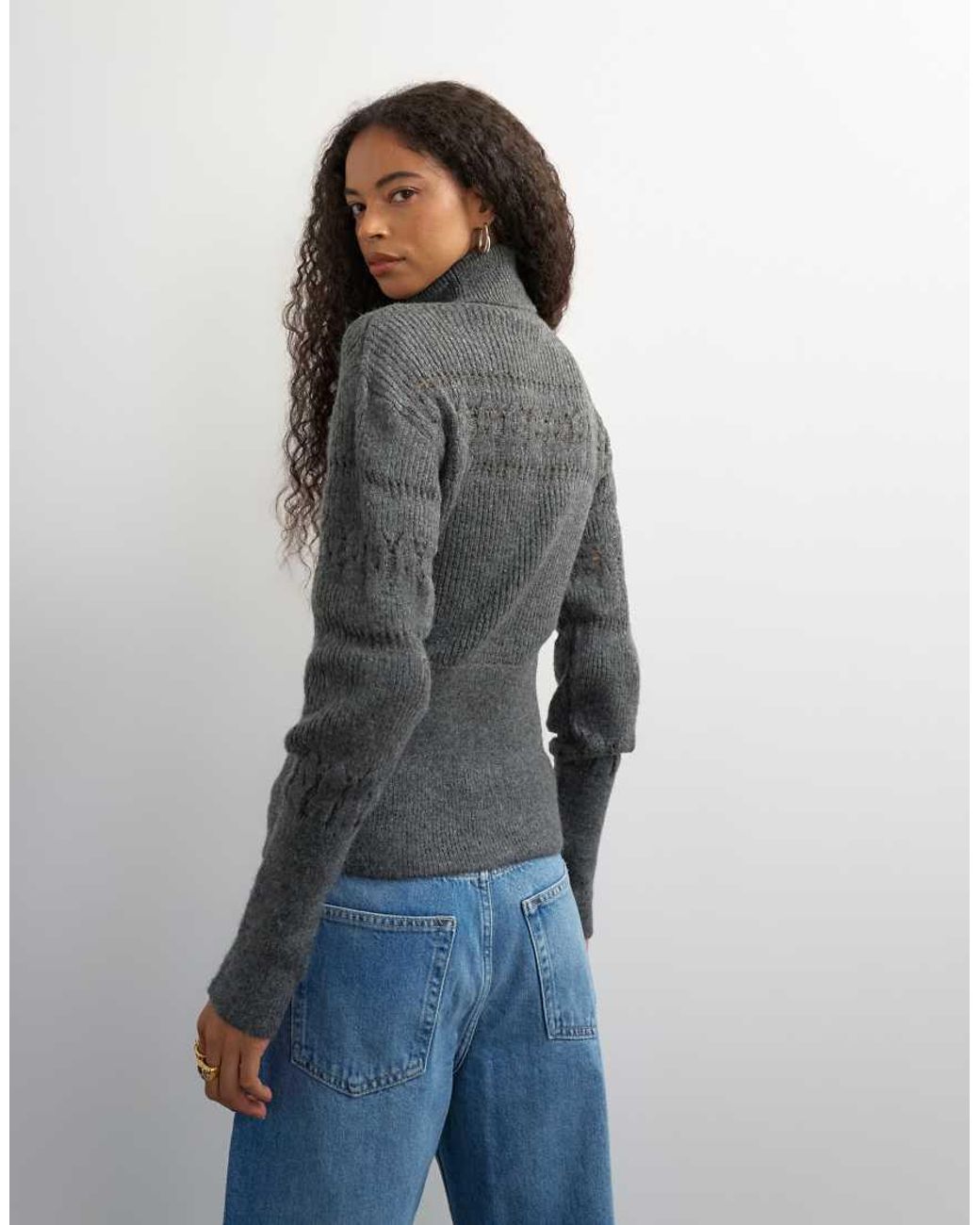 TOPSHOP Black Knitted Stitchy High Neck Jumper