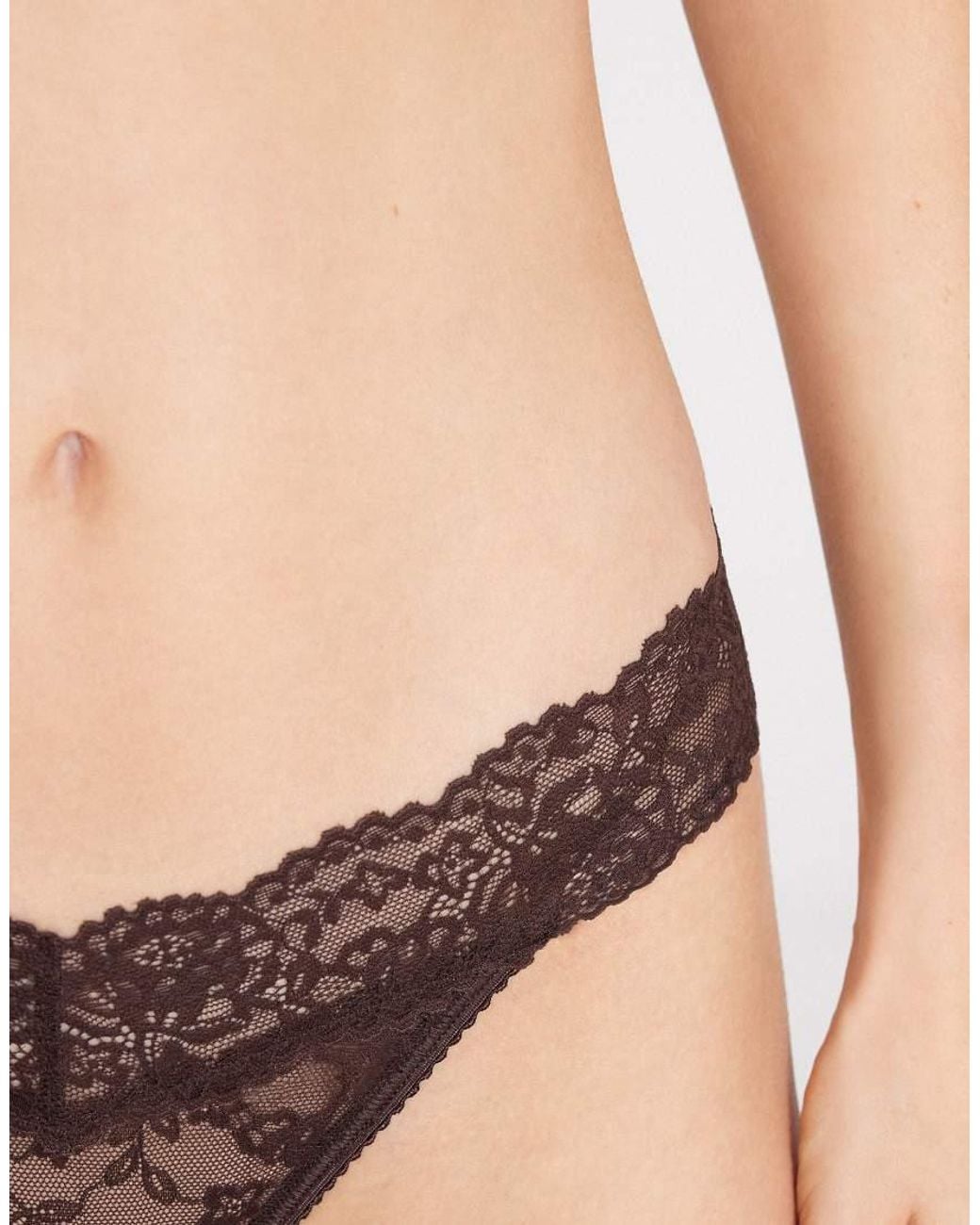 Tezenis Brown High-Cut Lace G-String