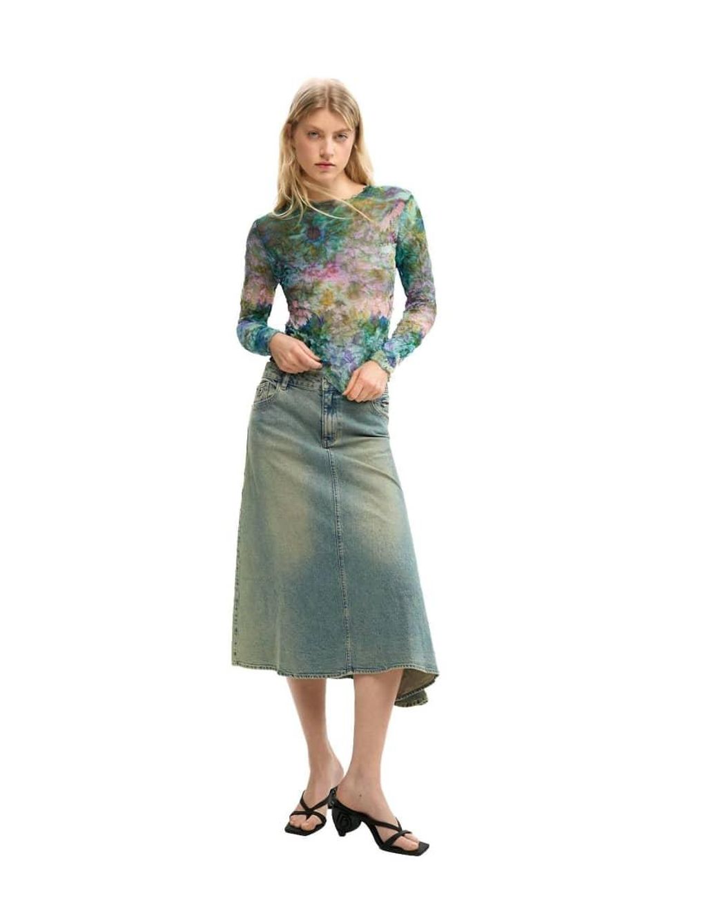 Desigual Blue Blouse Texture Flowers