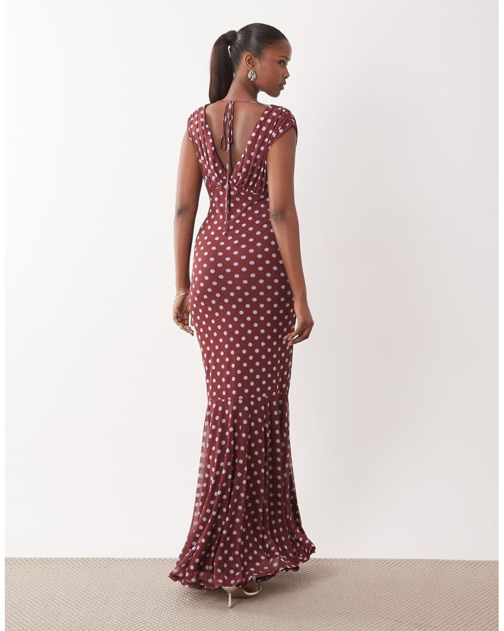 ASOS Red Mesh Off Shoulder Maxi Dress With Fishtail Skirt
