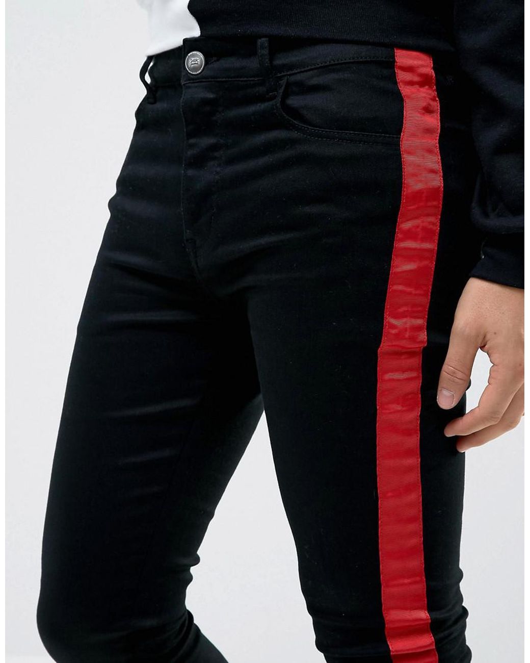 Sixth June Super Skinny Jeans In Black With Red Stripe for Men | Lyst