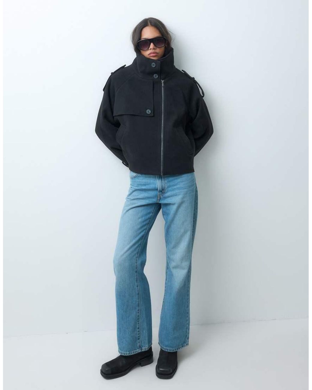 ASOS Blue Cropped Formal Funnel Cape Coat