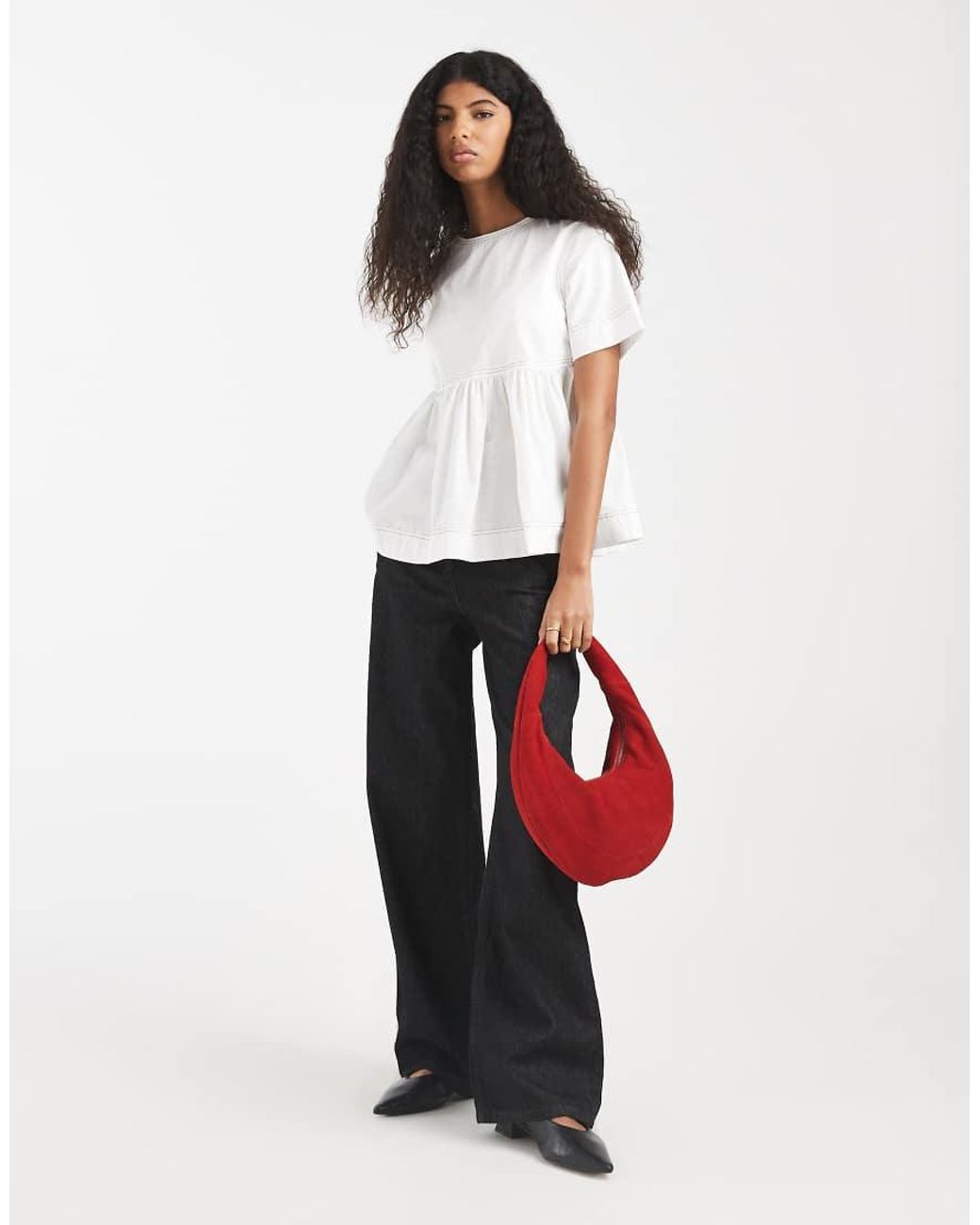 ASOS White Contrast Stitch Peplum Top