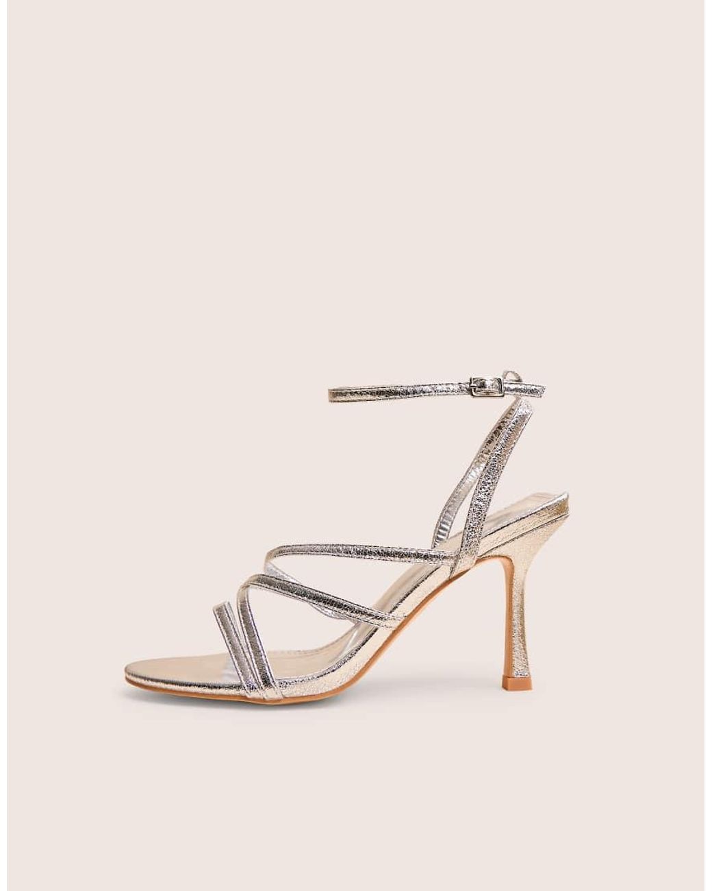 Public Desire Brown Free Spirit Silver Strappy Round Toe Mid Heels