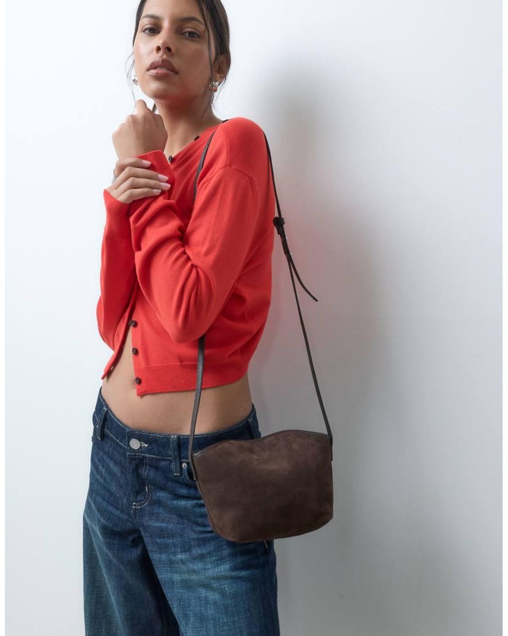 ASOS Brown Suede Mini Flap Top Crossbody Bag