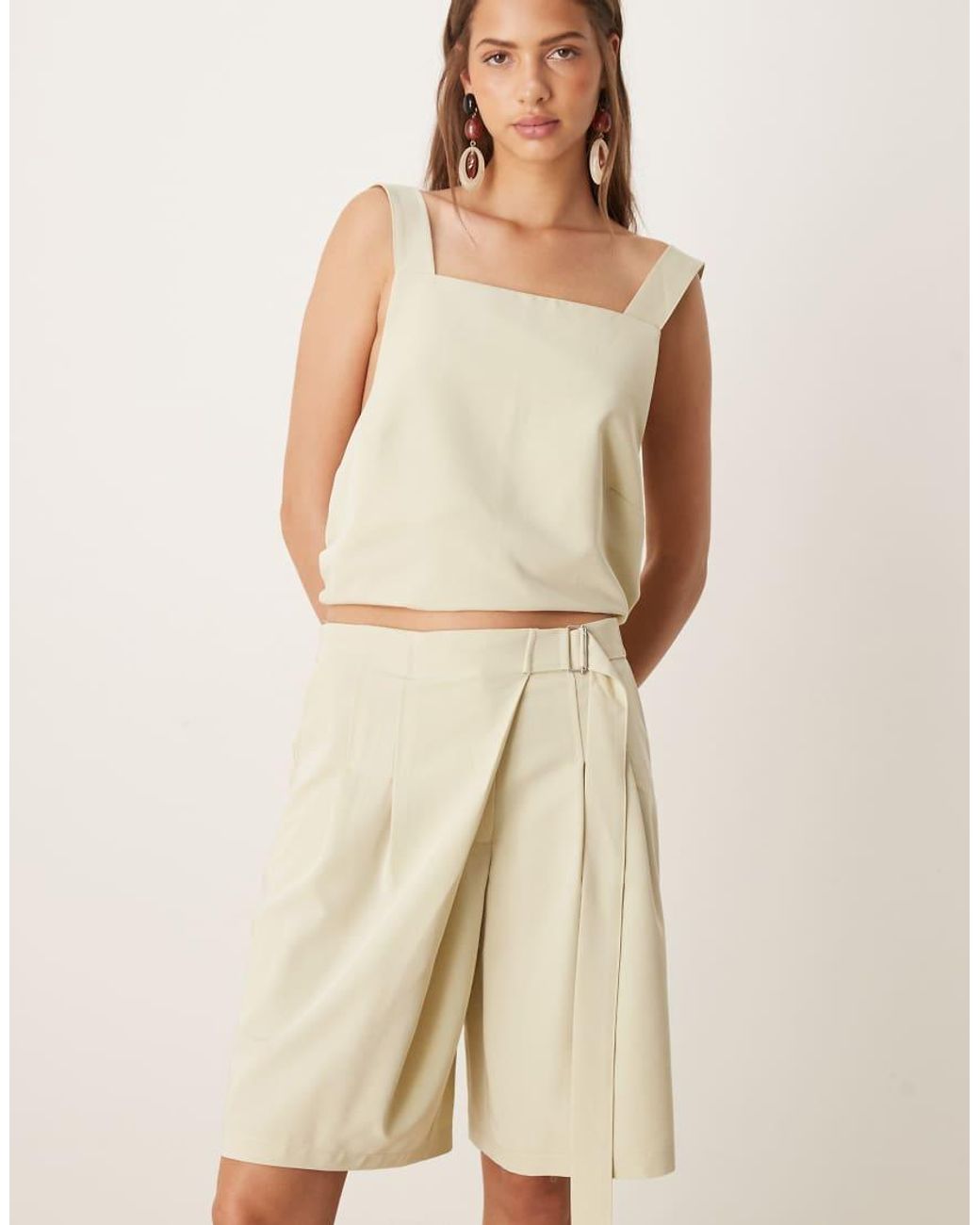 ASOS Natural Tailored Longline Utility Shorts Co-Ord