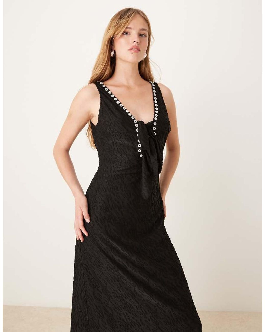 Ghospell Natural Studded Midaxi Dress