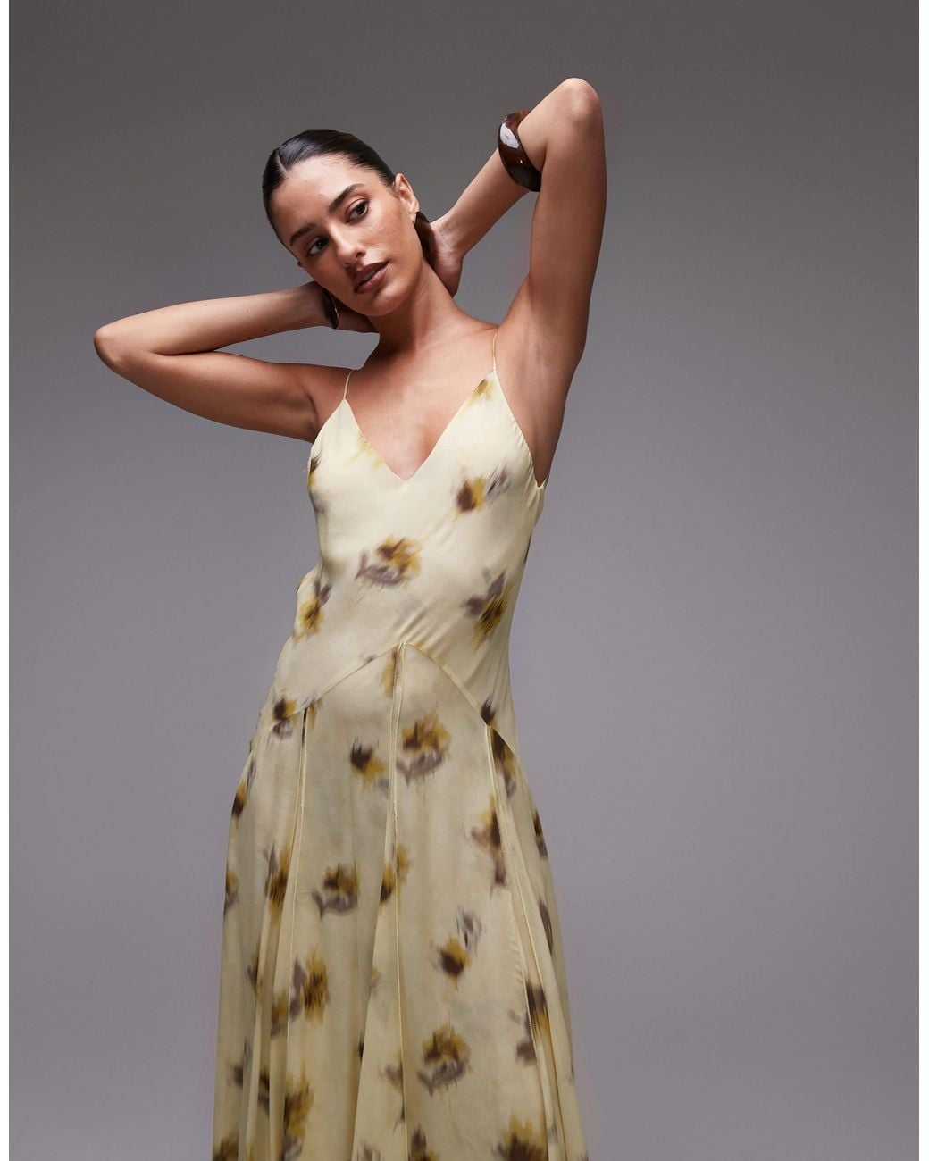 Mango Capsule Chiffon Maxi Dress With Godetes in Yellow | Lyst