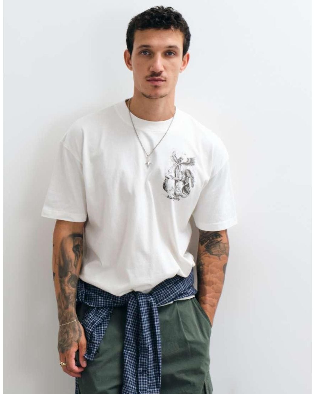 AllSaints White Seraph Short Sleeve Graphic Logo T-shirt With Back Print for men