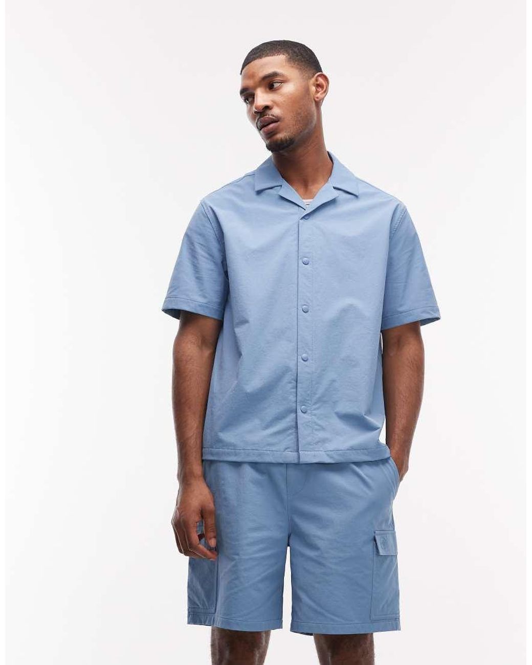ASOS Blue Motionmaxtm Relaxed Fit Four Way Stretch Shirt for men
