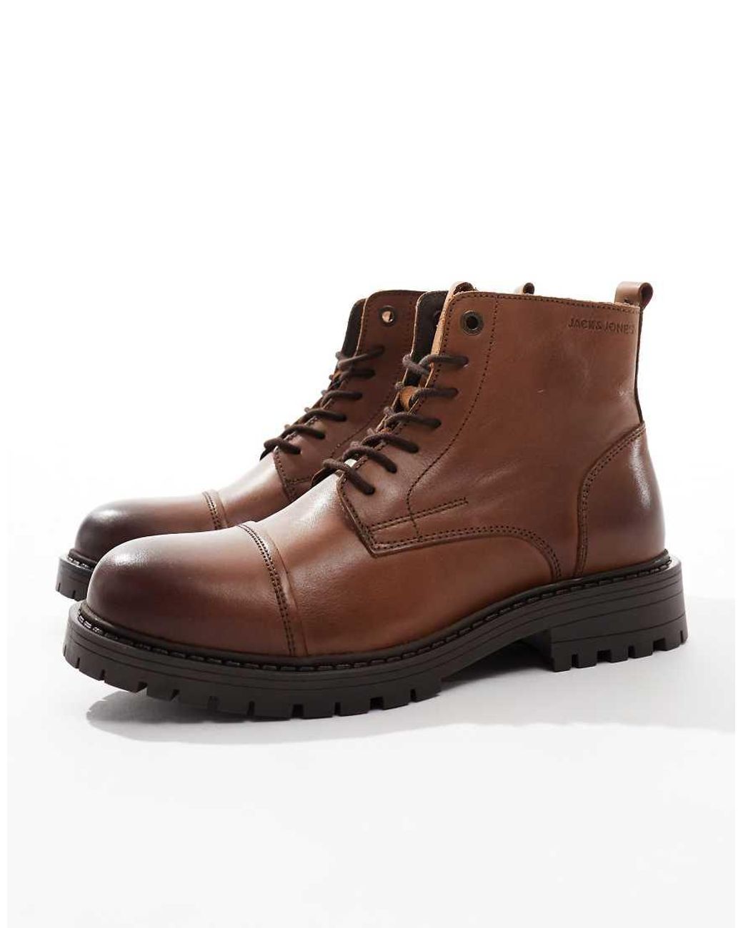 Jack & Jones Black Chunky Leather Lace Up Boot for men